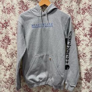 Carhartt Loose Fit Gray Hoodie Small Logo Sleeve Graphic